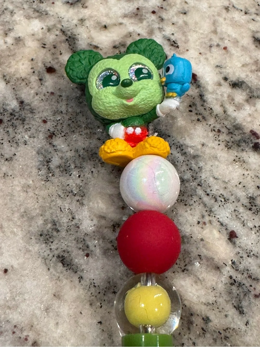 Hand Crafted Green Beaded Pen with Multicolor Beads